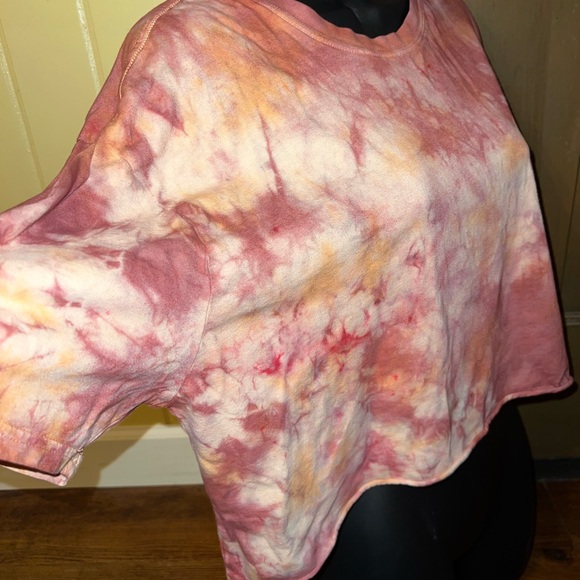 Double Zero Orange White Boho Acid Wash Tie-Dye Crop Short Sleeve Shirt Size L - Picture 4 of 10